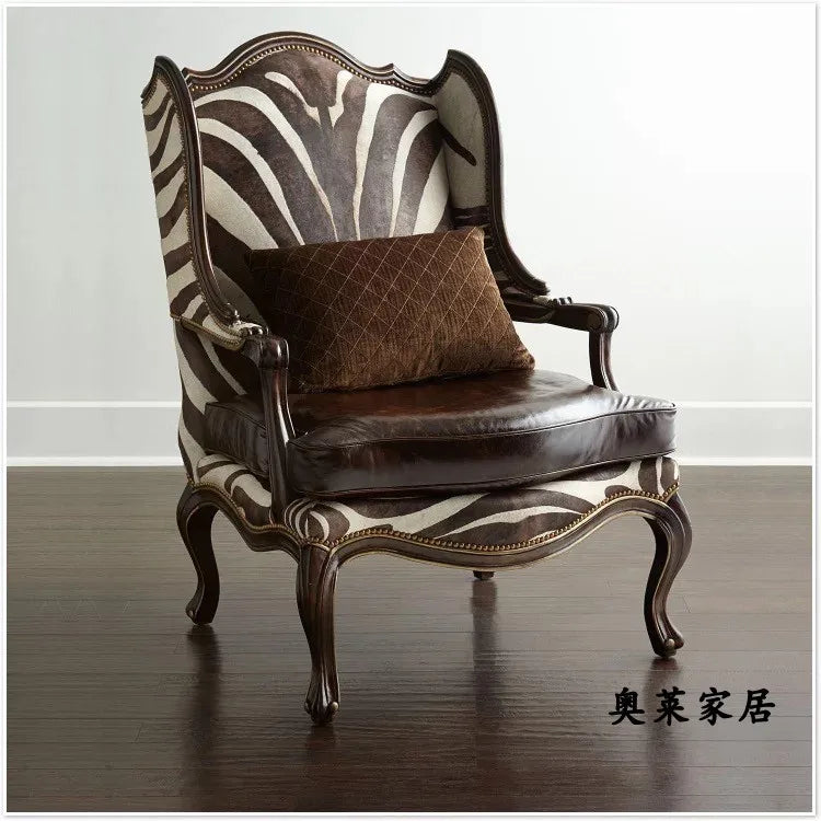American solid wood living room fabric, chair sofa single sofa European balcony French leisure chair