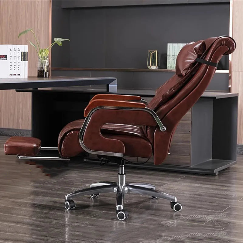 Genuine Leather Office Chair with Massage and Reclining High Back Ergonomic Desk Chair Home Business Use Comfortable Computer