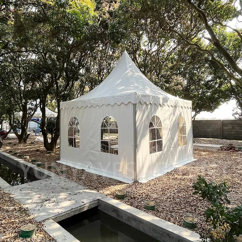 Large White Pagoda Tent Commercial Marquee Tent with Windows for Wedding Party Garden Event, Peak Top Outdoor Shelter Waterproof