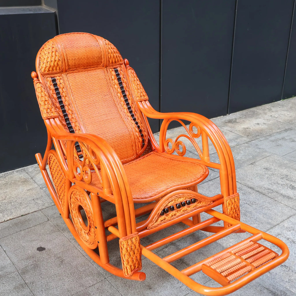 Natural rattan rocking chair sofa recliner lazy adult elderly chair living room