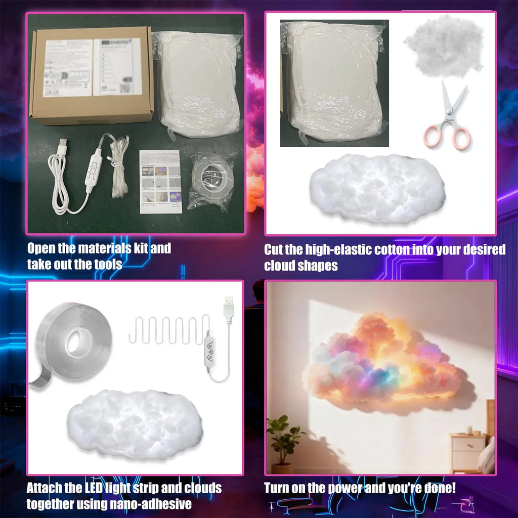 3D Big Cloud Lightning Light USB-Powered LED Cloud Light for Adults Kids Bedroom Home Decor