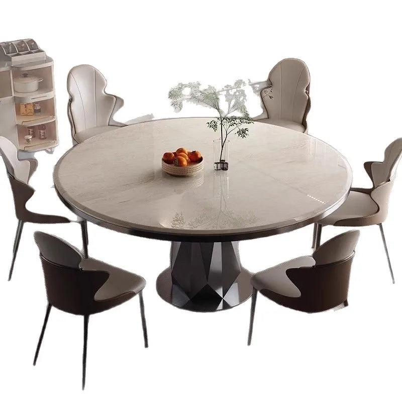 Modern rock slab simple spar dining table turntable small apartment Italian round dining table and chair combination household r