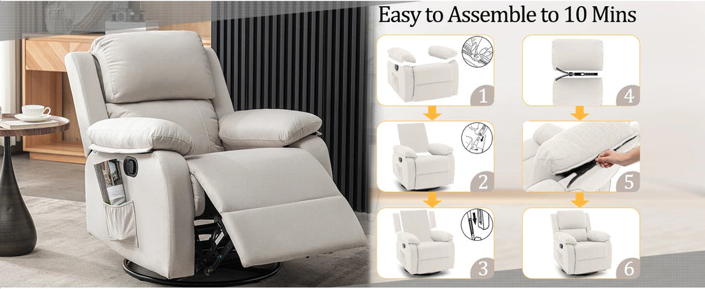 Korser 360 Swivel Small Rocker Chair for Adults, Small Rocking Recliner for Small Spaces, Upholstered Fabric Glider Recliner