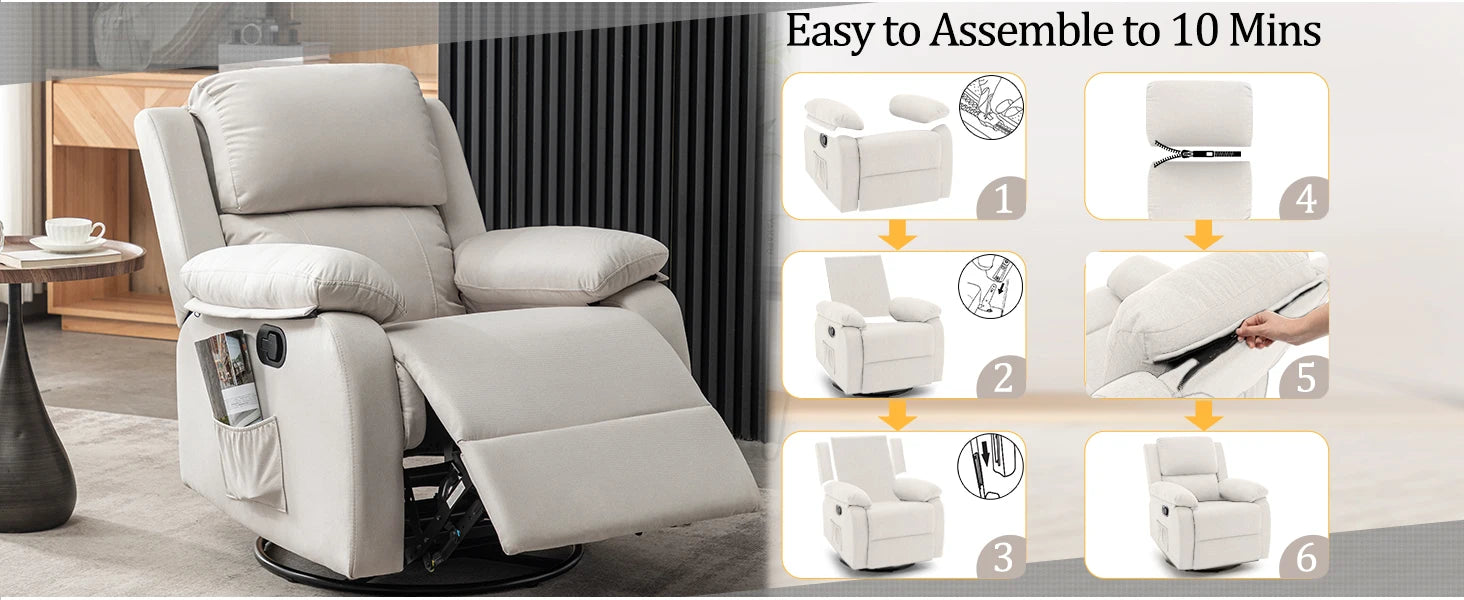 Korser 360 Swivel Small Rocker Chair for Adults, Small Rocking Recliner for Small Spaces, Upholstered Fabric Glider Recliner