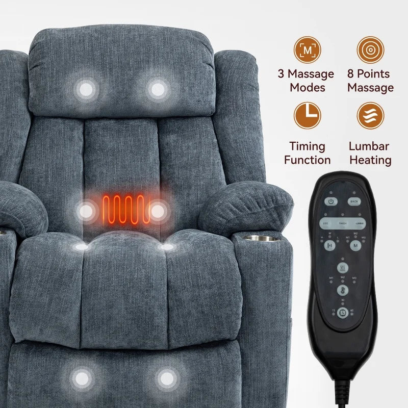 Modern Recliner Office Chair with USB Charging Port Swivel Base Massage Function Adjustable Lumbar Support Ergonomic