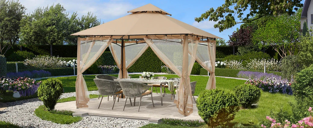 ABCCANOPY Gazebos for Patios 10x12 with Mosquito Netting, Khaki