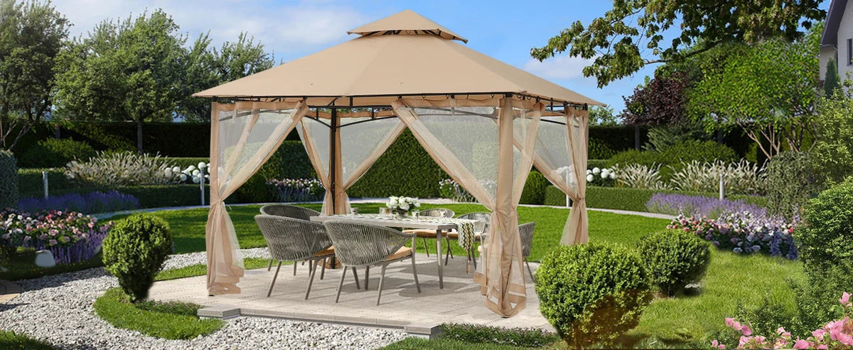 ABCCANOPY Gazebos for Patios 10x12 with Mosquito Netting, Khaki