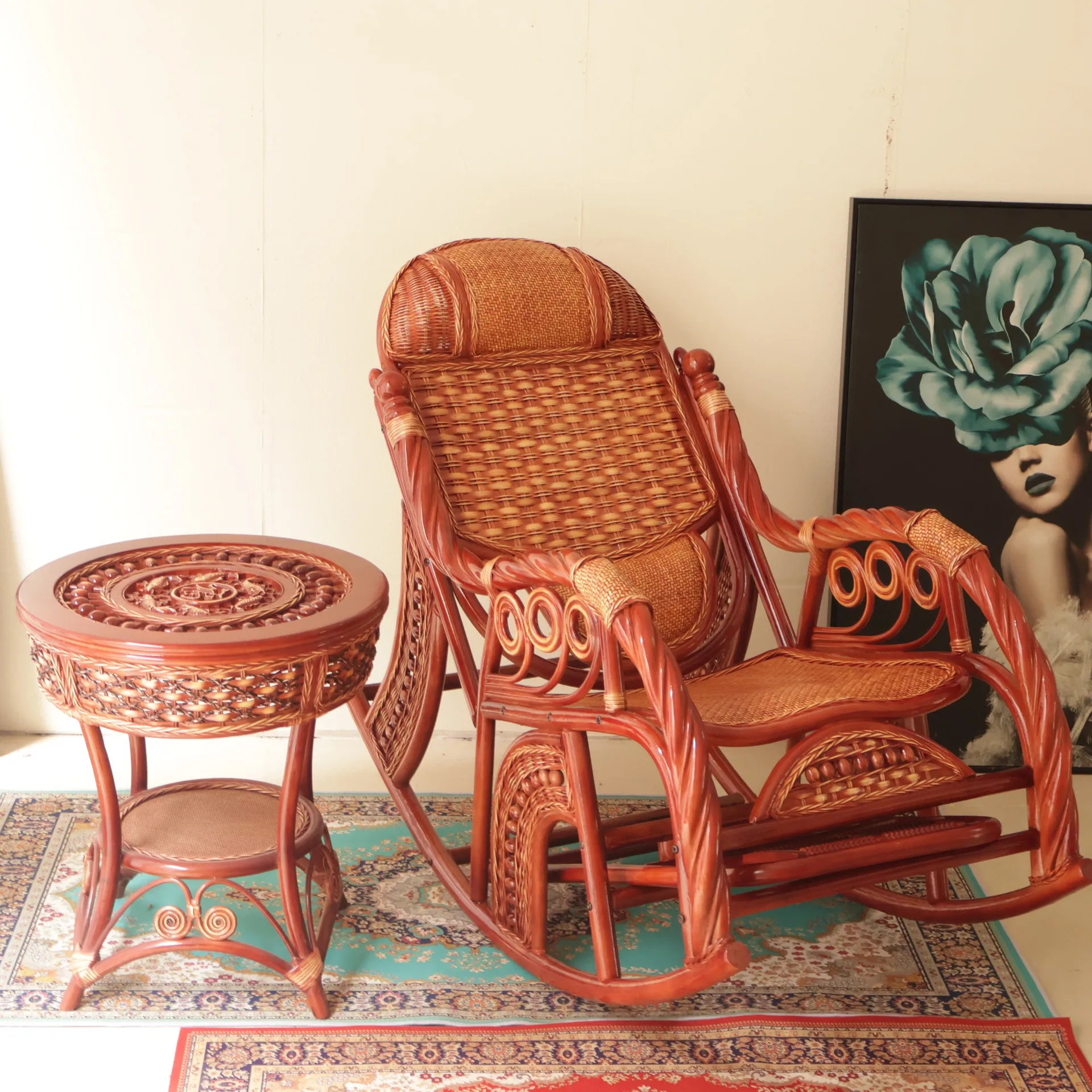 Balcony Siesta Elderly Natural Rattan Chair Rocking Chair Leisure Easy Chair Household