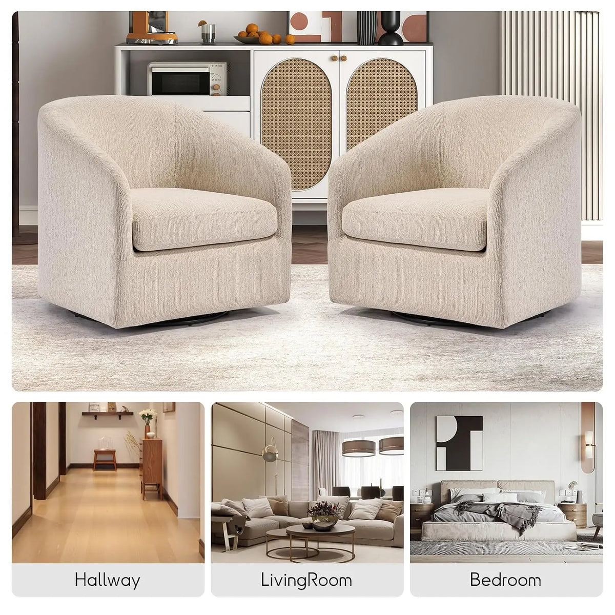 Swivel Accent Chair Set of 2 Fully Assembled Armchair Beige, Customized