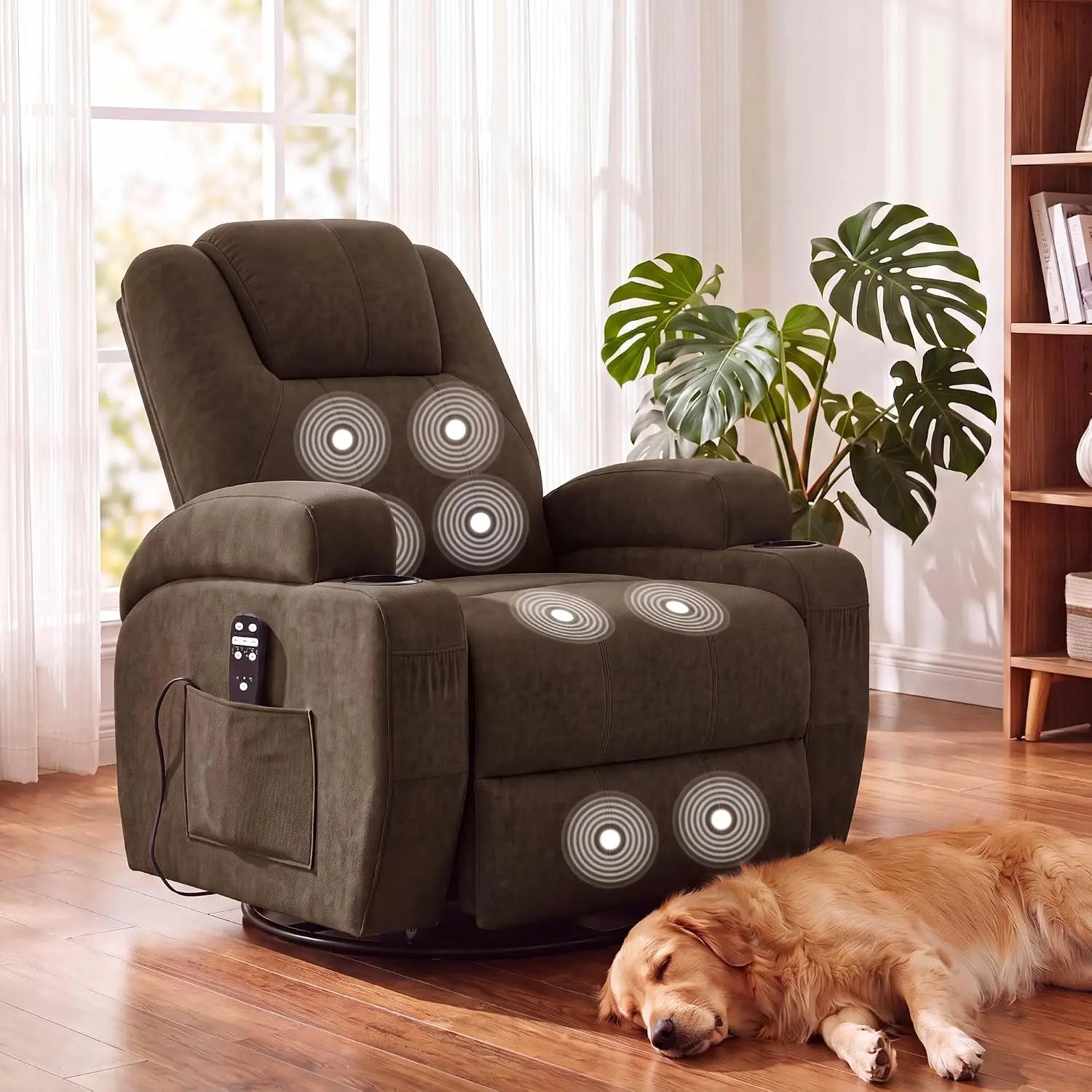 Recliner Chair, 360° Swivel Rocker Chair for Adults, Rocking Recliner Chair with Massage, Comfy Single Sofa with Side, Custom