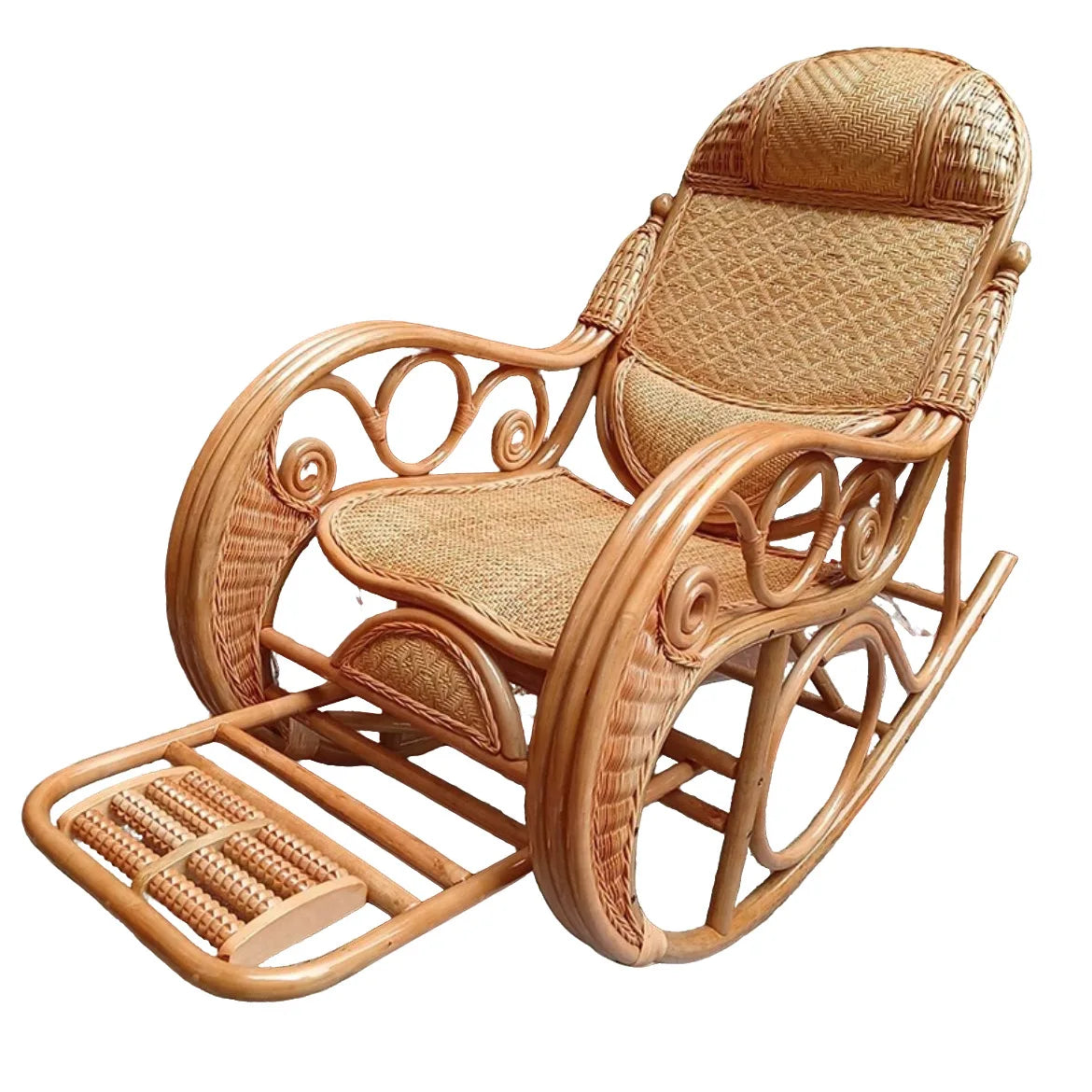 Natural rattan rocking chair elderly recliner balcony