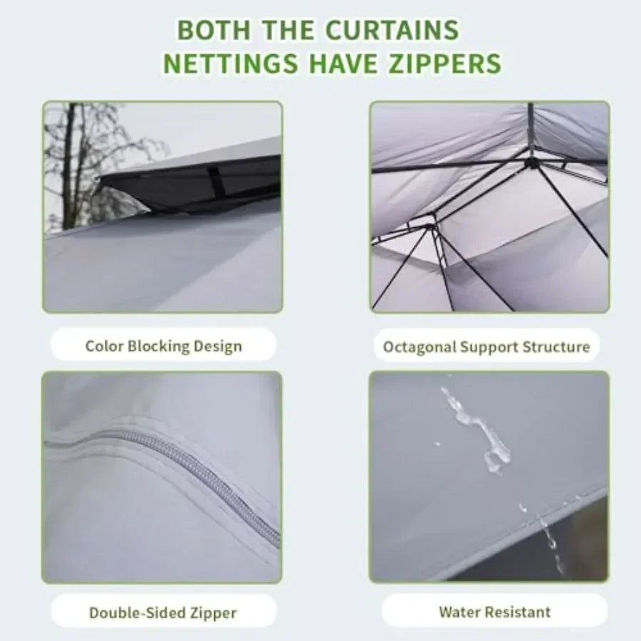 Outdoor Patio Gazebo - Double Roofs Party Tent Gazebos with Mosquito Net and Privacy Sns Heavy Duty Steel for Backyard Garden D