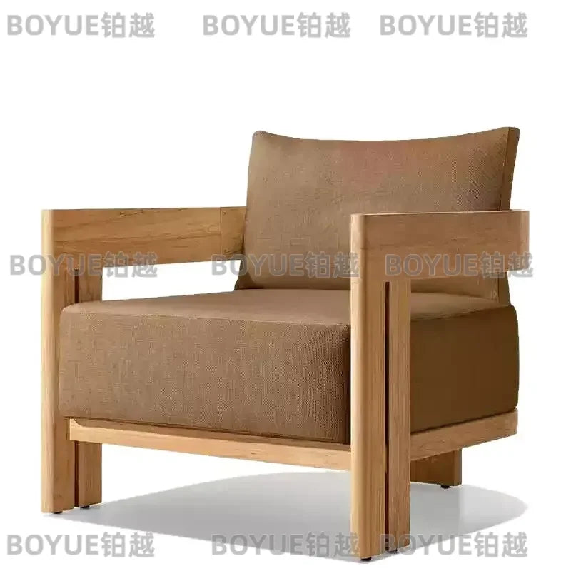 Waterproof Aluminum Alloy Outdoor Sofa Set with Solid Teak Wood Frame for Courtyard Patio Garden Sunroom Furniture