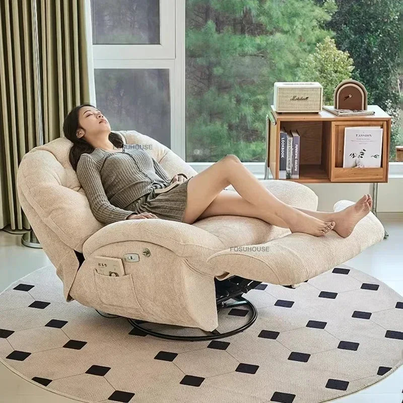 Modern Fabric Living Room Sofas Designer Living Room Furniture Leisure Lazy Sofa Bed Rocking Chair Nordic Home Rotating Recliner