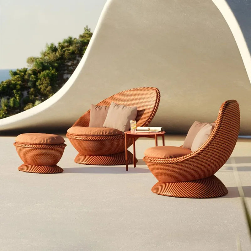 Outdoor sofa courtyard garden single rattan chair villa open-air rattan small coffee table