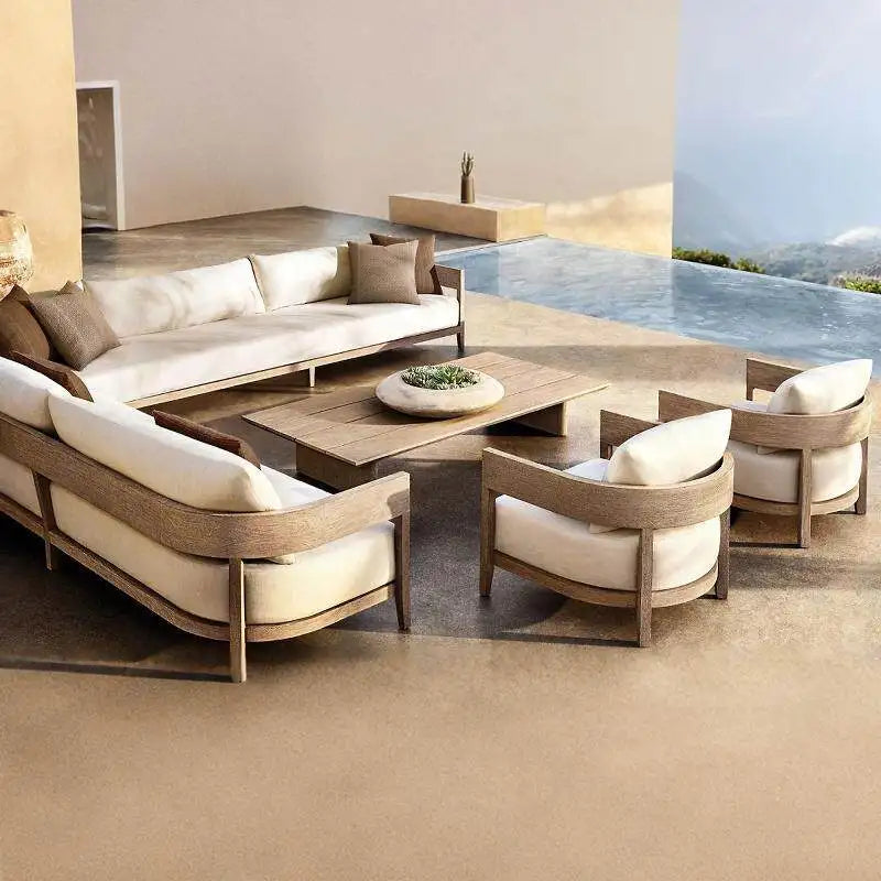 Outdoor teak sofa balcony courtyard garden outdoor hotel furniture combination balcony leisure hotel bed and breakfast sofa