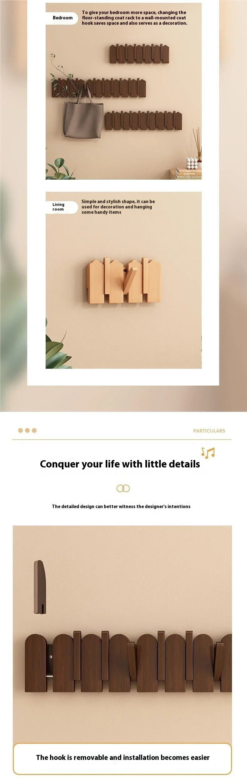 Wooden Piano Key Coat Hooks - Wall Mounted Entryway Hangers for Door & Foyer - Creative Wooden Wall Organizer for Keys & Clothes