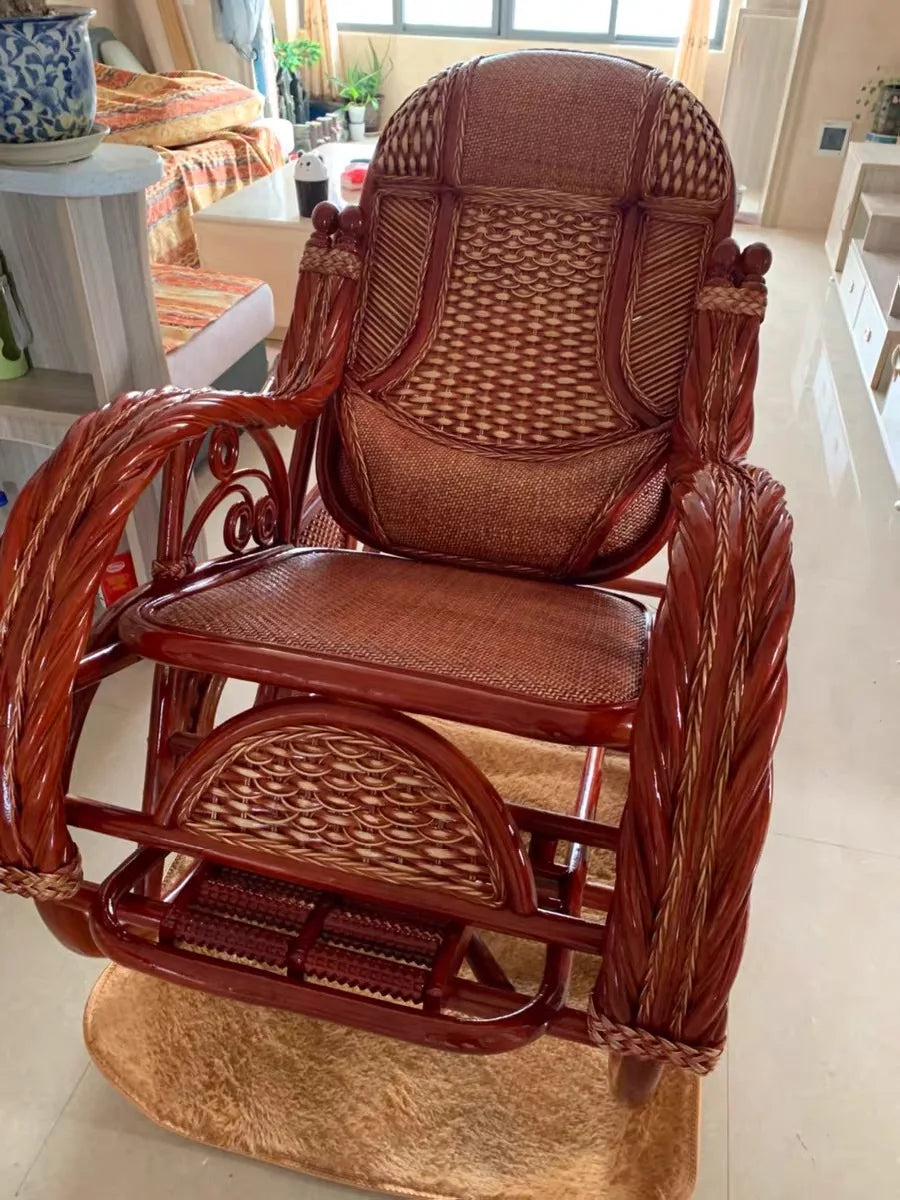 CZ Rocking Chair Hanging Basket Natural Real Rattan Plant Woven Relaxing Leisure Recliner