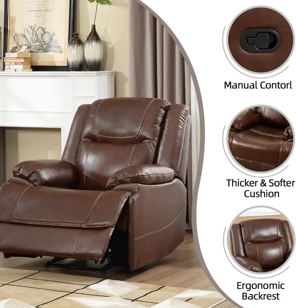 Genuine Leather Manual Recliner Chair Reclining Sofa Couch Living Room Bedroom Furniture Brown