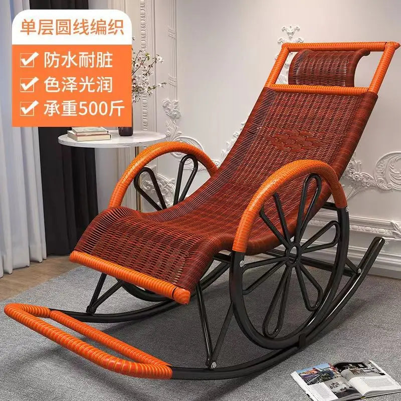 Rocking chair rattan chair adult nap recliner living room balcony lazy chair small rocking elderly leisure rocking