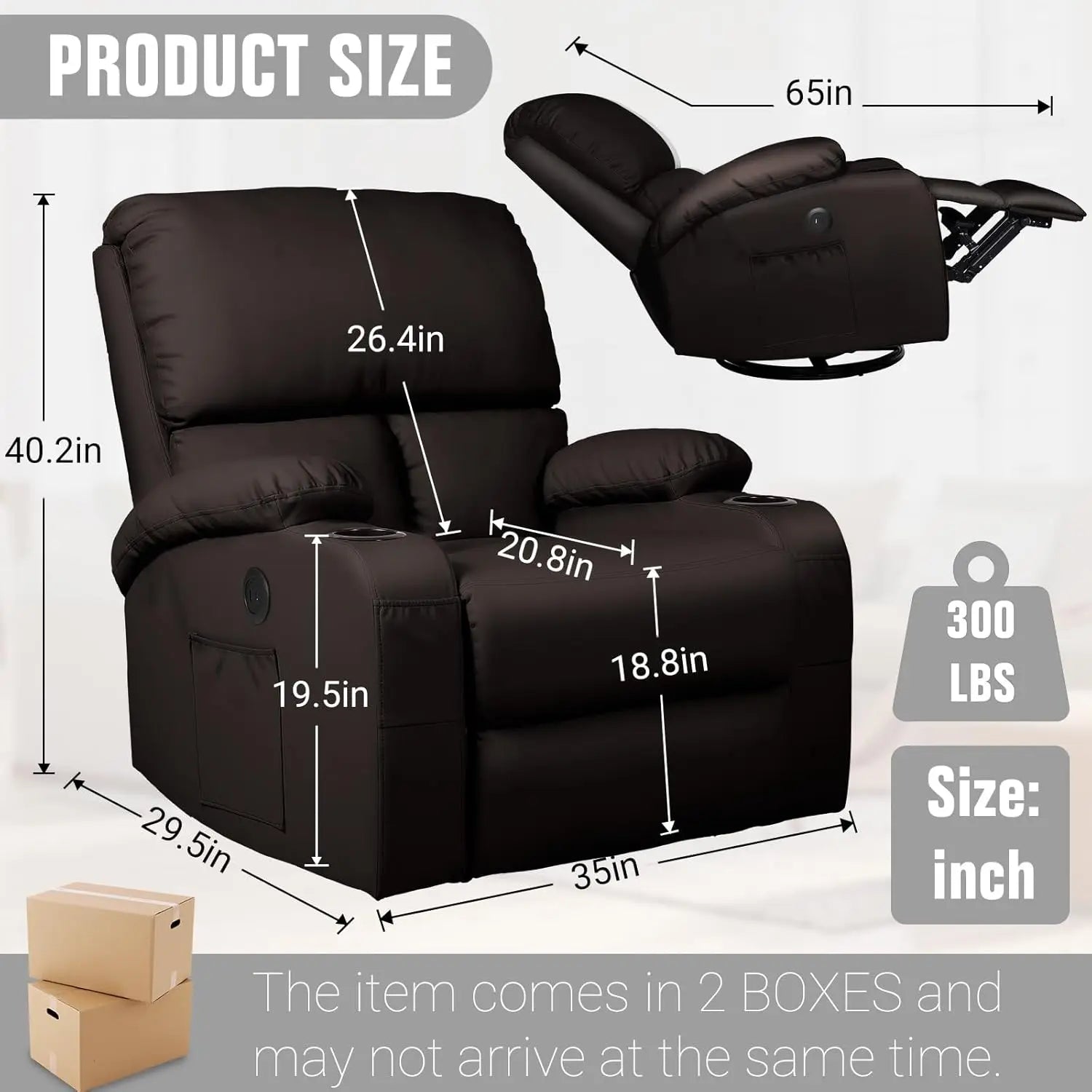 Massage Rocker Recliner Chair with Vibration And Heat USB & Type-C Ports 360° Customizable Rocking Recliner Chair