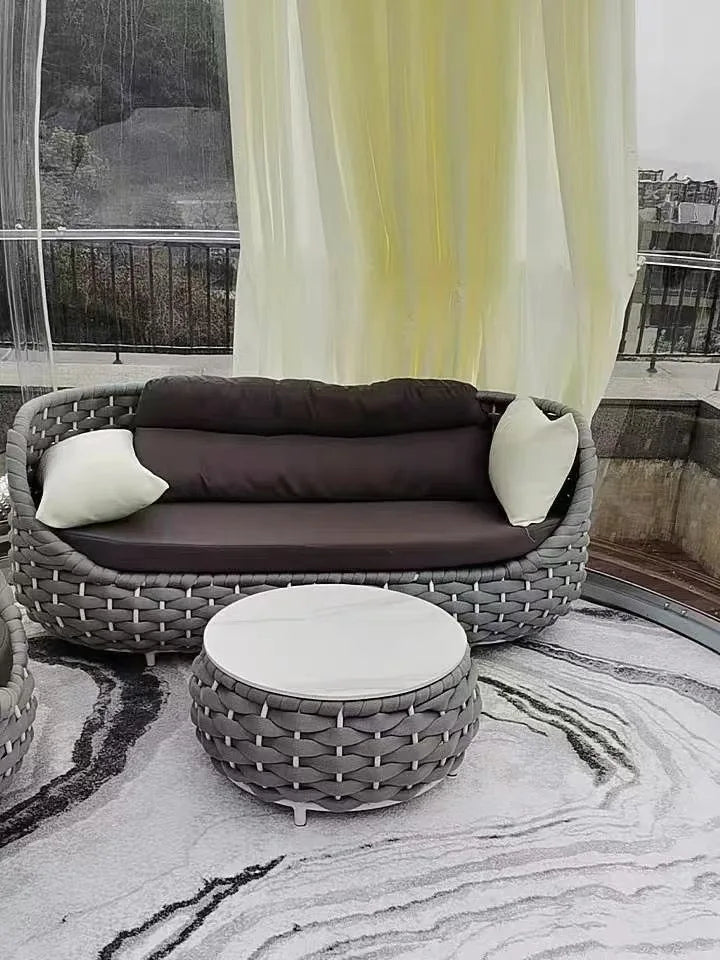 Outdoor sofa courtyard villa balcony rattan chair coffee table furniture open-air waterproof and sun protection casual rattan so