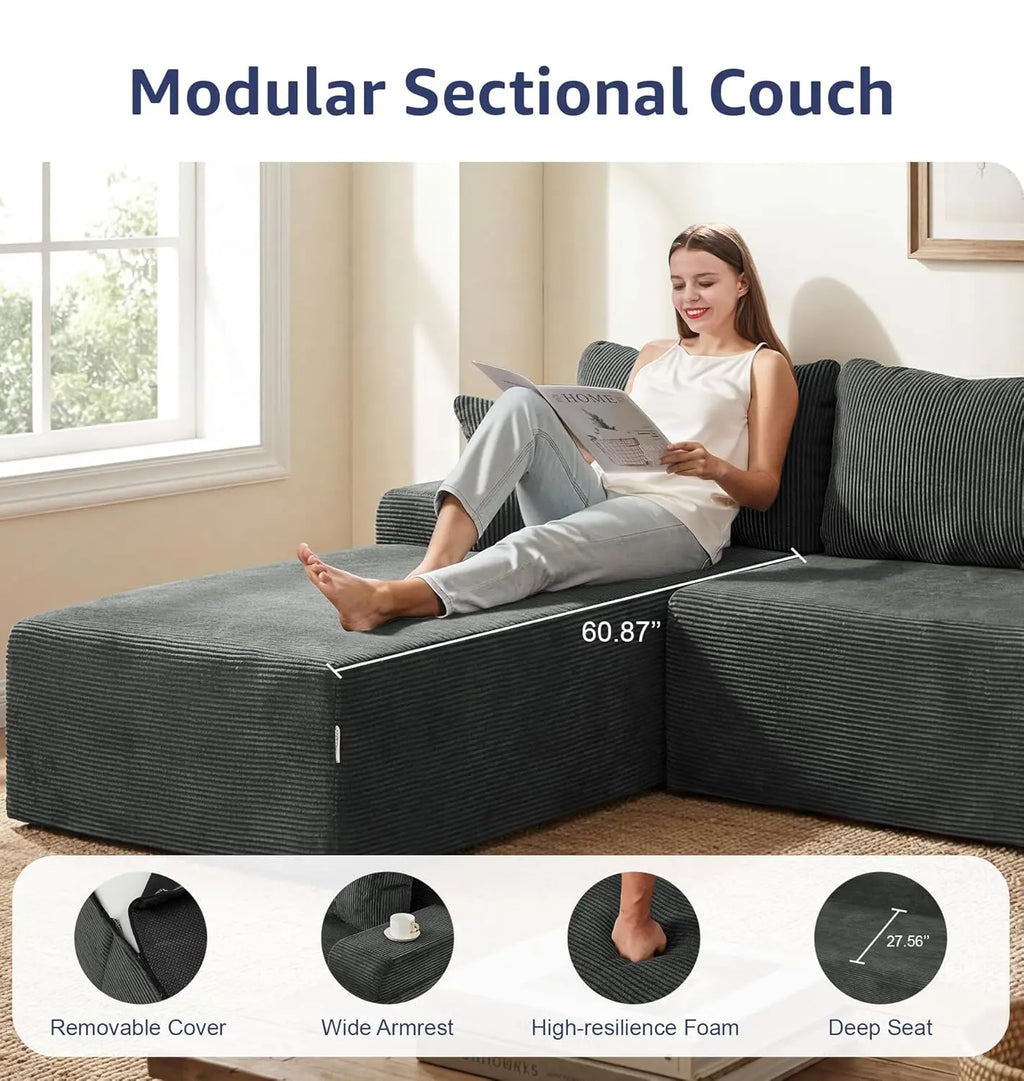 Modular Sectional Sofa Couches L-Shape Couch 3 Seat Modular Sofa Memory Foam Sectional Couches for Living Room,, Customized