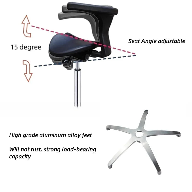 Multi Adjuster Ergonomic Swing Saddle Seat Multi Functional Back Posture Stool with Tilting Seat Saddle Chair For Dental Office