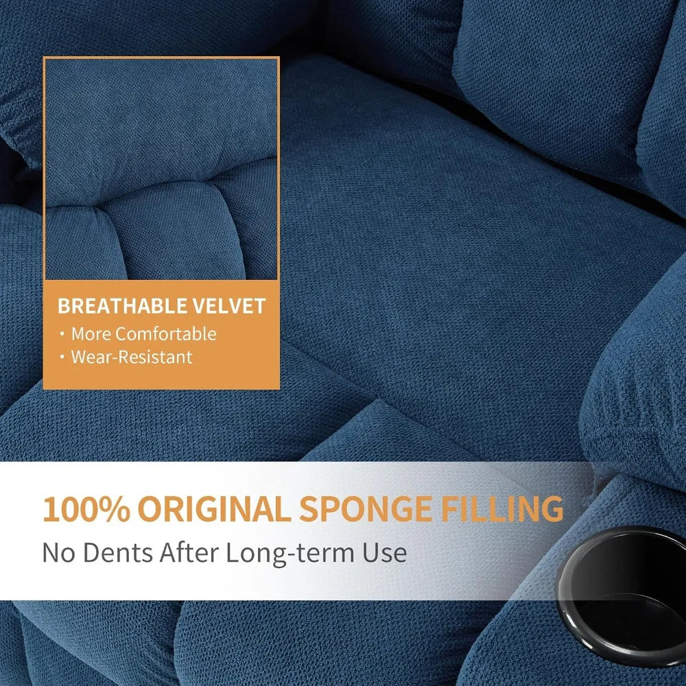 Power Lift Recliner Chair Elderly Massage Heat Fabric Electric Sofa Side Pocket Cup Holders Living Room Navy