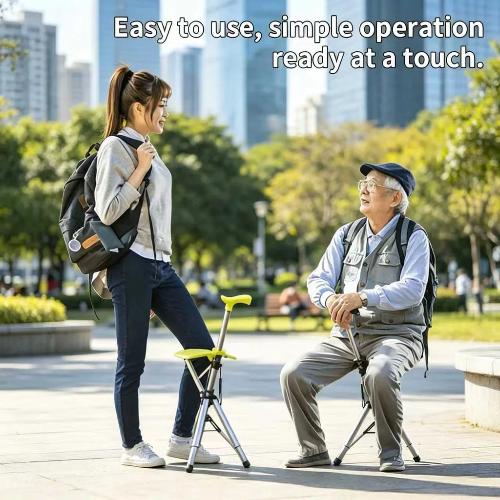 Outdoor Foldable Cane Stool Portable Aluminum Alloy Walking Aid Stick Anti-skid Elderly Rest Chair Max 120KG