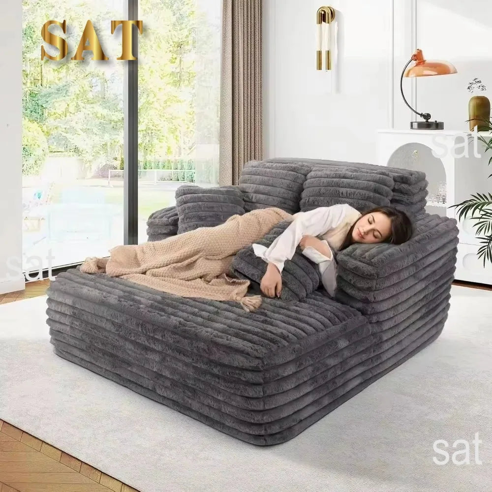 #Striped Soft Fabric Modular Oversized Chaise Lounge Sofa with Layered Back Cushions Cozy Deep Seating for Modern Living Room