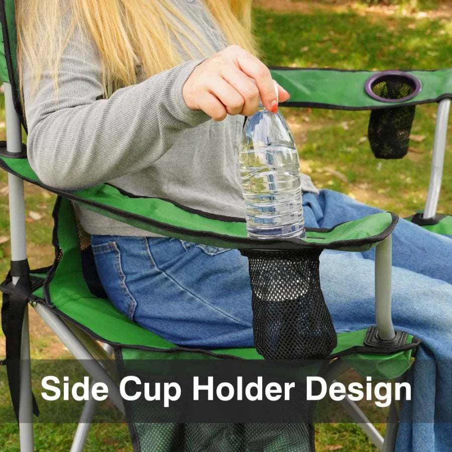 Folding Camp Chair Portable Outdoor Chair with Cup Holder and Carrying Bag for Camping Beach Fishing and Sports Events