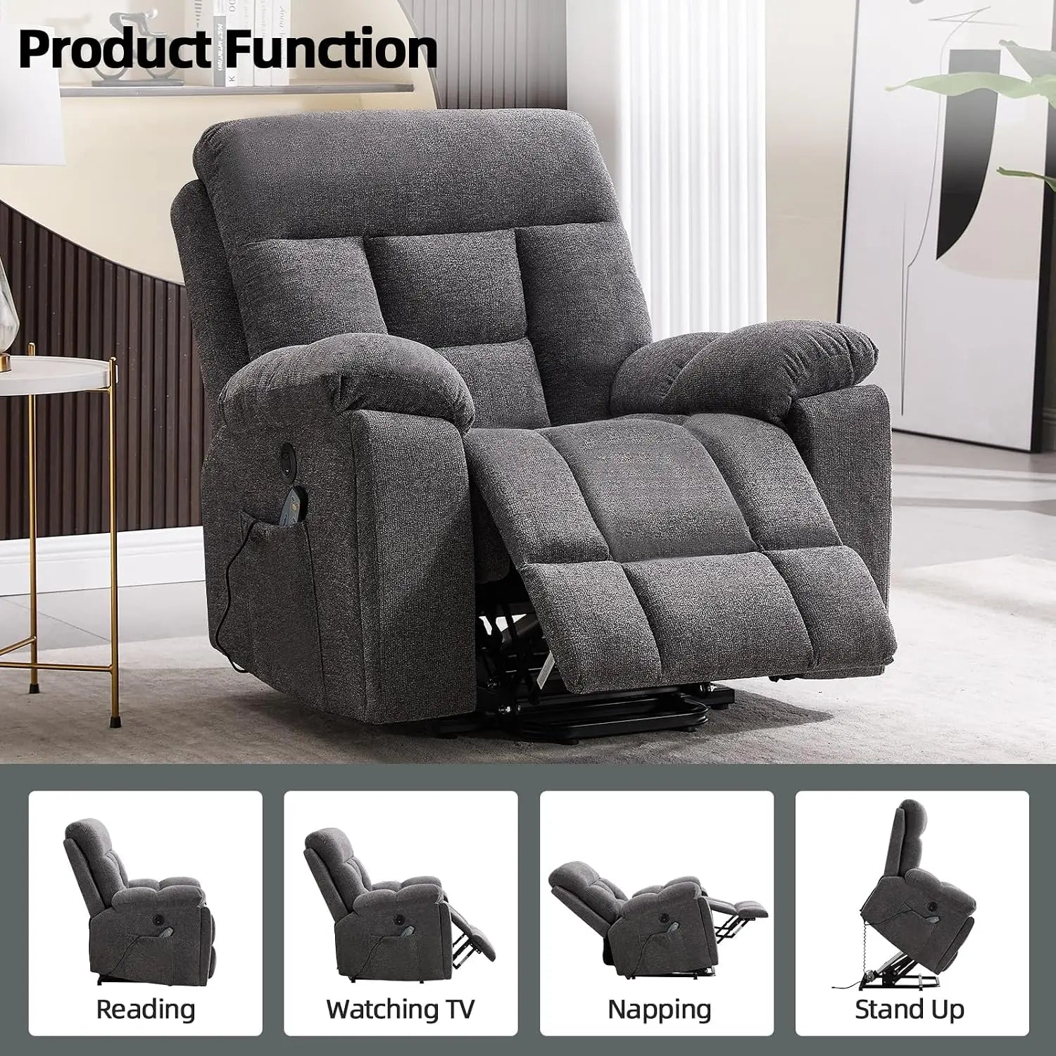 Massage Recliner Chair, Overstuffed Rocker Lazy Boy Chairs with Vibration&Gently Heat,Fabric Ergonomic Manual Nursery, Custom