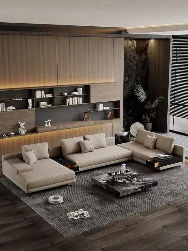 Luxury Design Sponge Filled L-Shape Sectional Sofa Set with Vacuum Packaging for Living Room Furniture