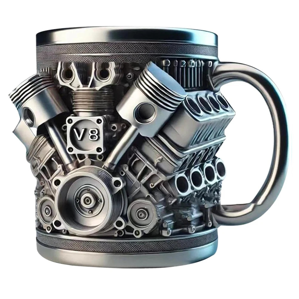 3D Engines Stainless Steel Cup Handmade V6 V8 Engines Coffee Cup For Car Enthusiasts 400ML Capacity Tea Mug For Home Or Office ﻿