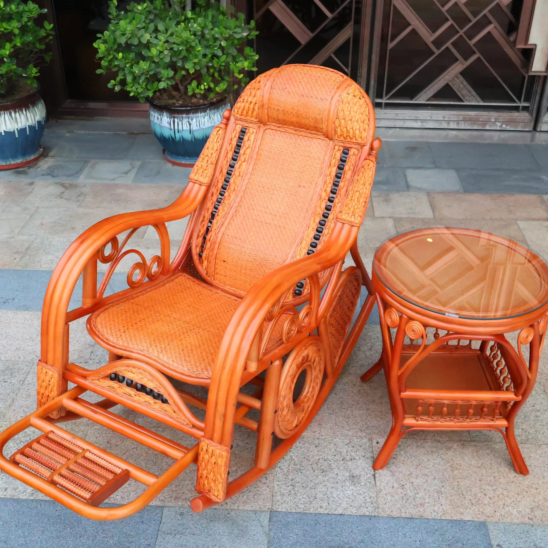 Natural rattan rocking chair sofa recliner lazy adult elderly chair living room