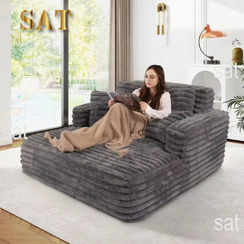 #Striped Soft Fabric Modular Oversized Chaise Lounge Sofa with Layered Back Cushions Cozy Deep Seating for Modern Living Room