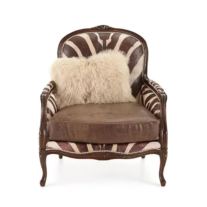 American furniture solid wood sofa chair high back tiger chair living room villa single leather cloth leisure chair all solid wo
