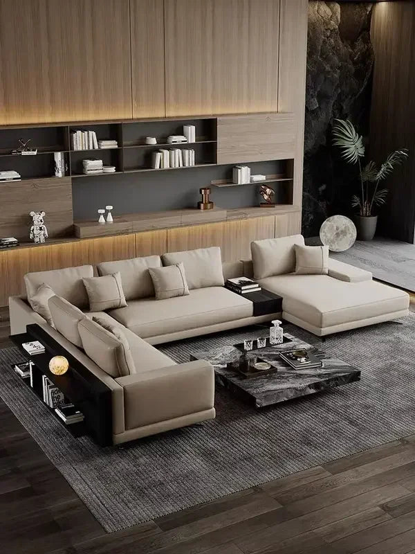Luxury Design Sponge Filled L-Shape Sectional Sofa Set with Vacuum Packaging for Living Room Furniture