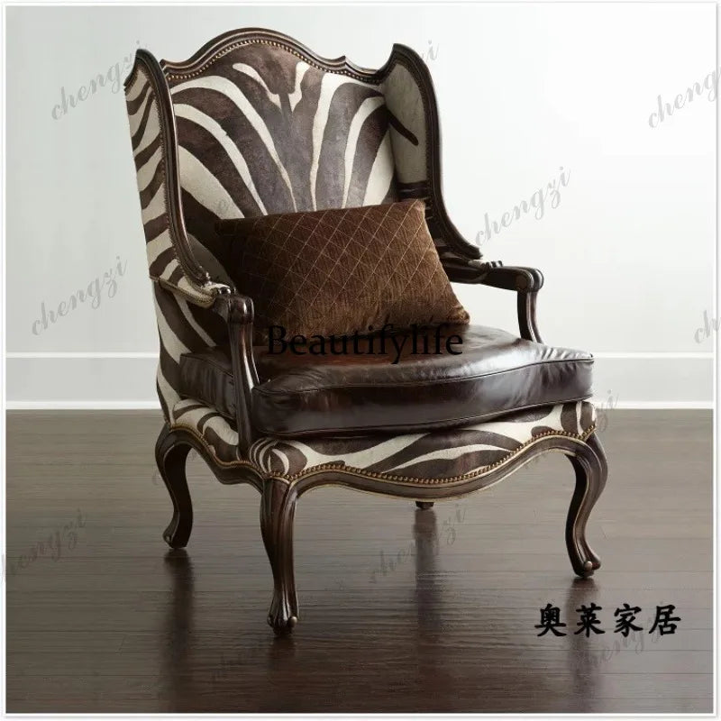 American solid wood living room fabric, chair sofa single sofa European balcony French leisure chair