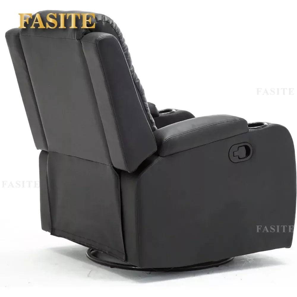 Leather Recliner Chair Modern Rocker with Heated Massage Ergonomic Lounge 360 Degree Swivel Single Sofa Seat with Drink Holders