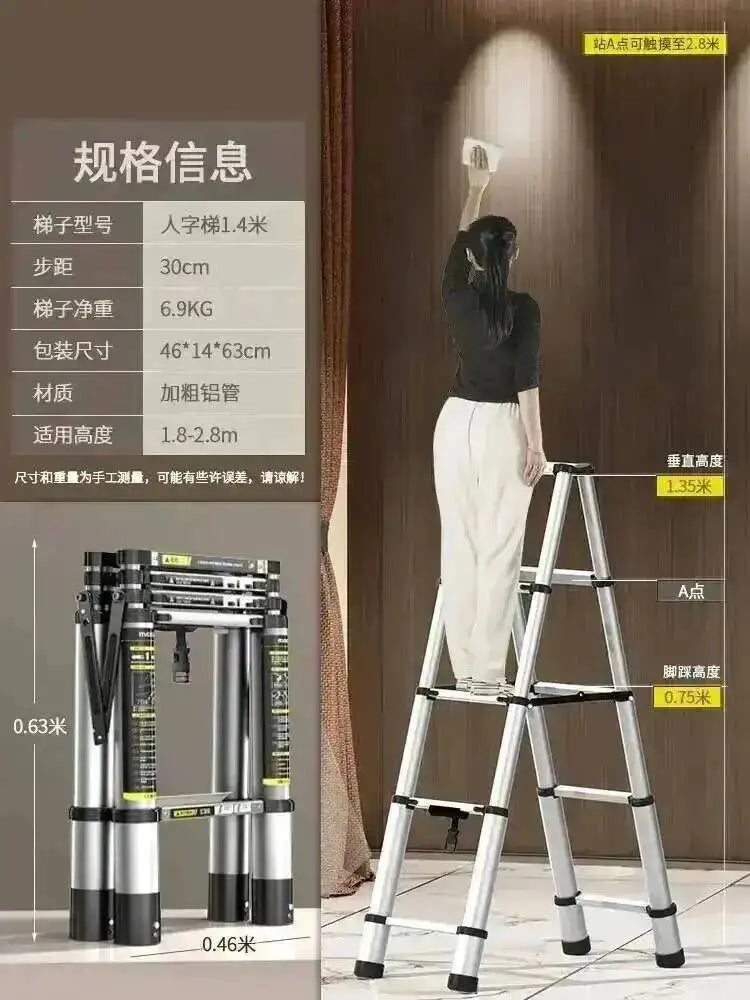 Engineering Multifunctional Aluminum Ladder Step Alloy Stools Home Folding Telescopic Ladder Portable Thick Herringbone Stairs