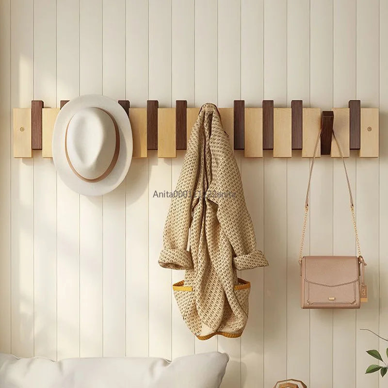 Solid Wood Door Back Coat Hooks Entrance Rack No Drilling Wall Mounted Clothes Hanger for Home Decor