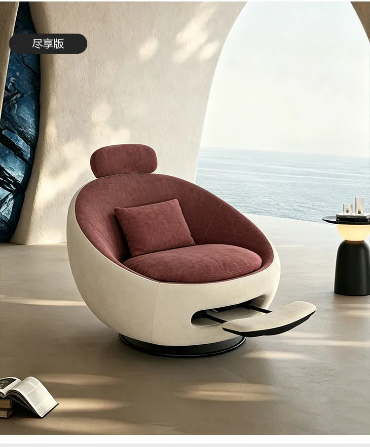Beige Designer Sleeping Lounge Chair — Salon & Bedroom Recliner Modern