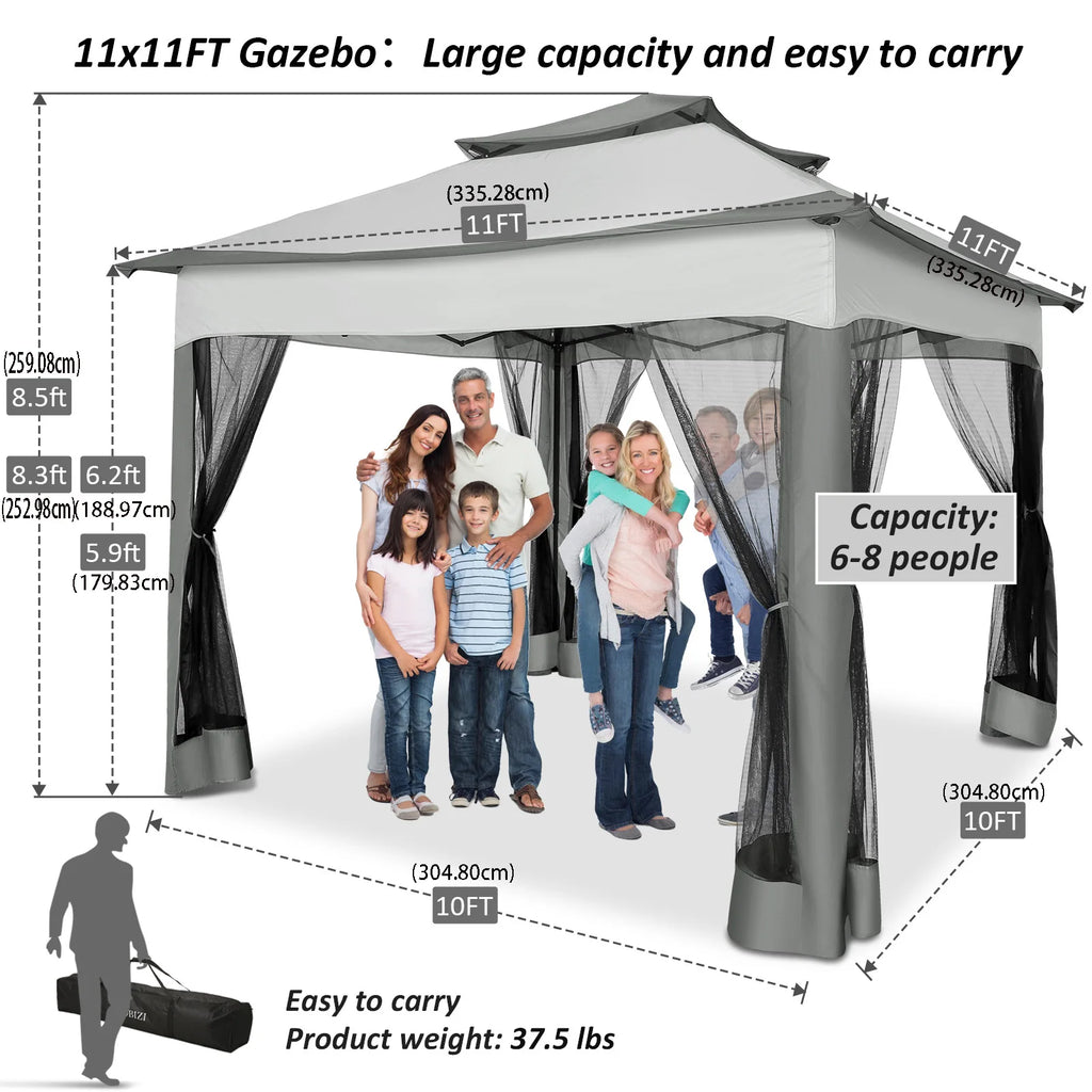 11x11 Pop up Gazebo on Clearance with Mosquito Netting&Sandbags, Outdoor Canopy Tent with 4 Ropes 8 Stakes&Portable Carrying Bag