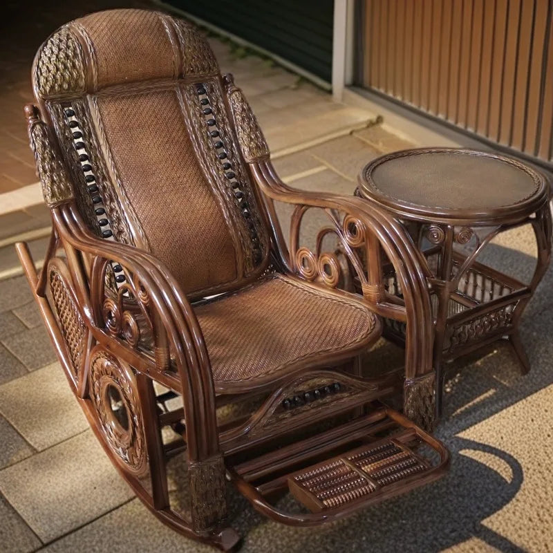 PYH pure natural true rocking chair adult rocking chair elderly rattan balcony household strong free rattan chair