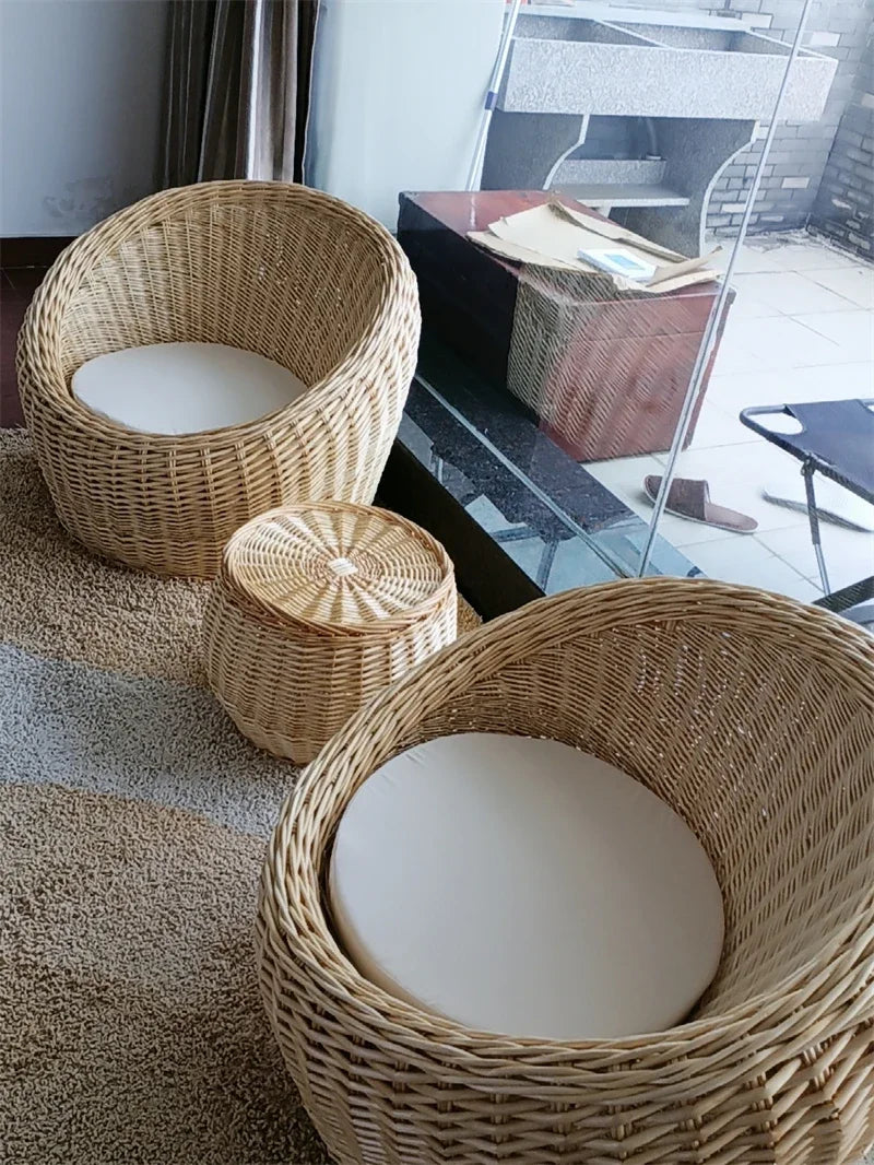 Modern Rattan Lazy Garden Sofa Chair Set Outdoor Patio Balcony Terrace Furniture Wicker Tatami Leisure Coffee Table Indoor