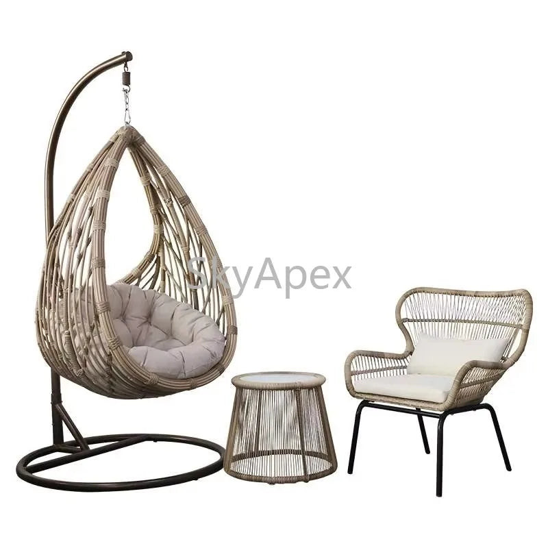 Modern 3-Piece 2-Seater Comfortable Metal Frame Rattan Wicker Chair and Table Set  For Outdoor Balcony Courtyard Apartment Patio