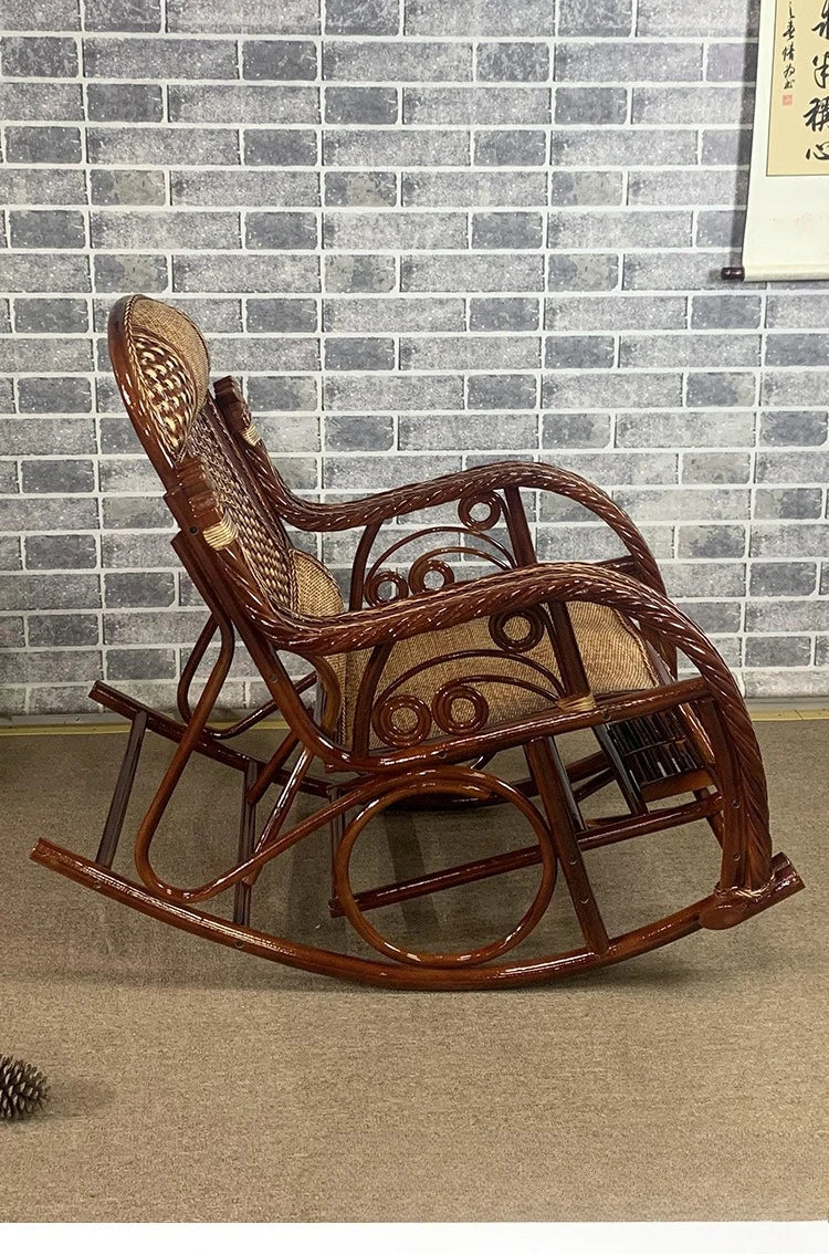 Natural rattan chair, balcony high-end rocking recliner, adult home living room, elderly nap rattan weaving