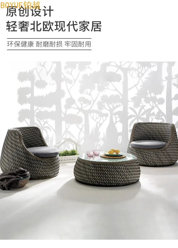 Nordic outdoor double rattan sofa art living room balcony rattan chair waterproof sunscreen courtyard casual
